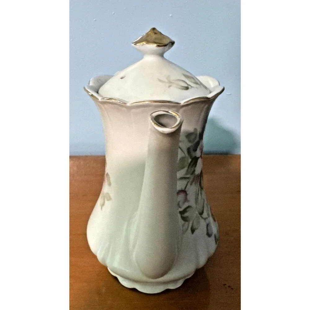 Vtg Lefton Heritage Magnolia Cream Floral Coffee Pot Handpainted #KF2518
